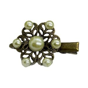Vintage-Inspired Bronze Hair Clip with Pearls